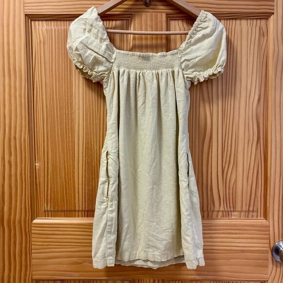 Abercrombie & Fitch Cream Linen Color Short Puff Sleeve Peasant Top Tunic XS - Picture 2 of 5